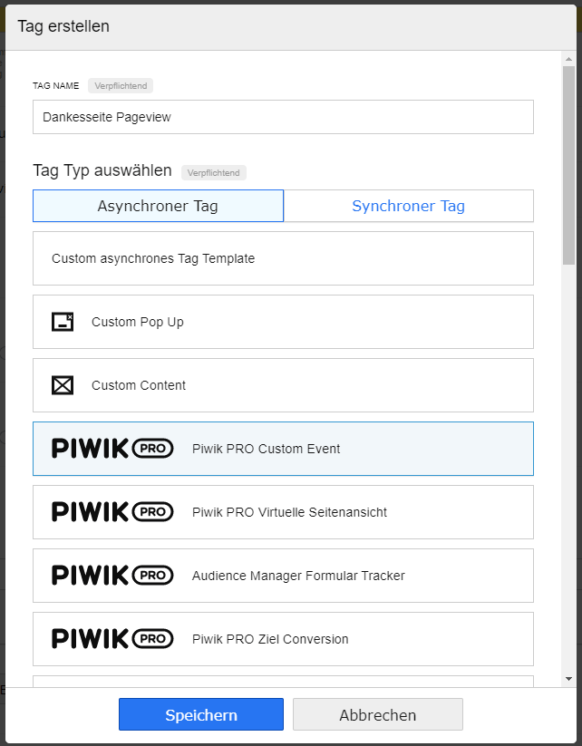 Piwik PRO Tag erstellen Screenshot