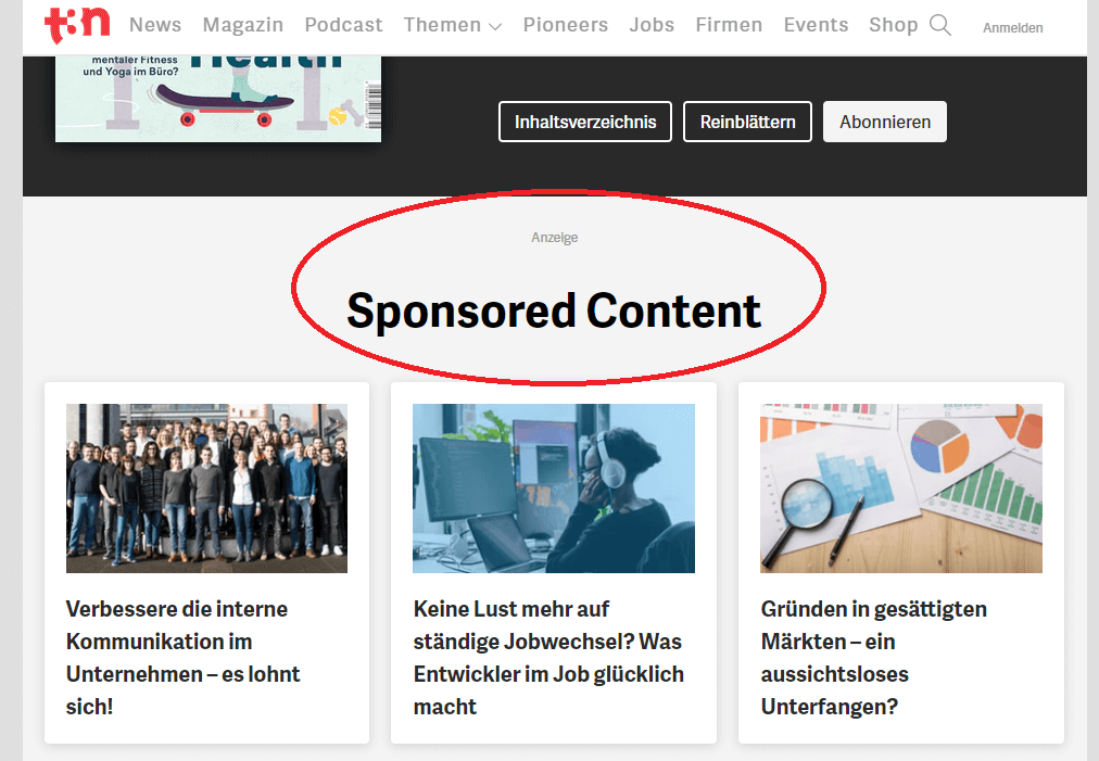 Sponsored Content auf t3n